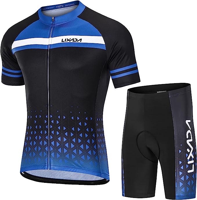 Camisola de ciclismo Moniss Conjunto de camisa de ciclismo masculino respiravel de secagem rapida manga curta e shorts acolchoados Conjunto de roupa de ciclismo MTB