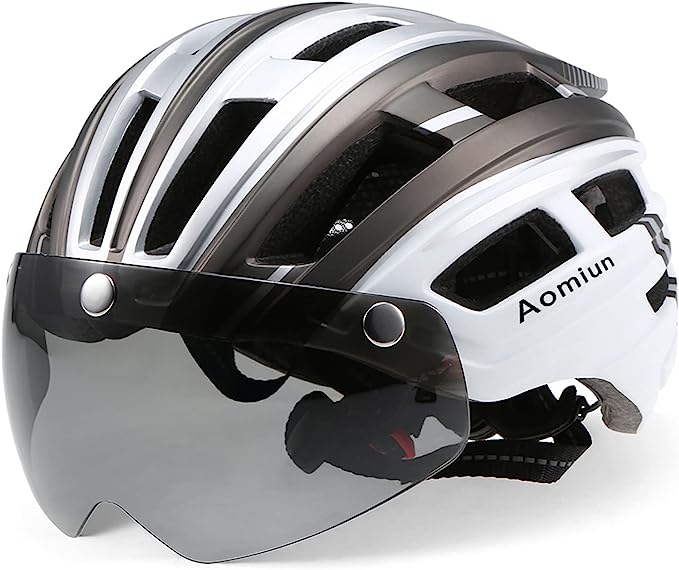 Homesen Capacete de mountain bike Aomiun capacete de motociclismo com luz de fundo viseira magnetica destacavel de protecao UV para homens mulheres