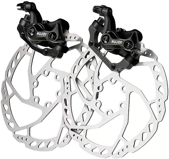 RUJOI Kit de freio a disco de bicicleta compasso frontal e traseiro de aluminio rotor de 160 mm ajustador de almofada sem ferramentas mecanicas para bicicleta de estrada mountain bike