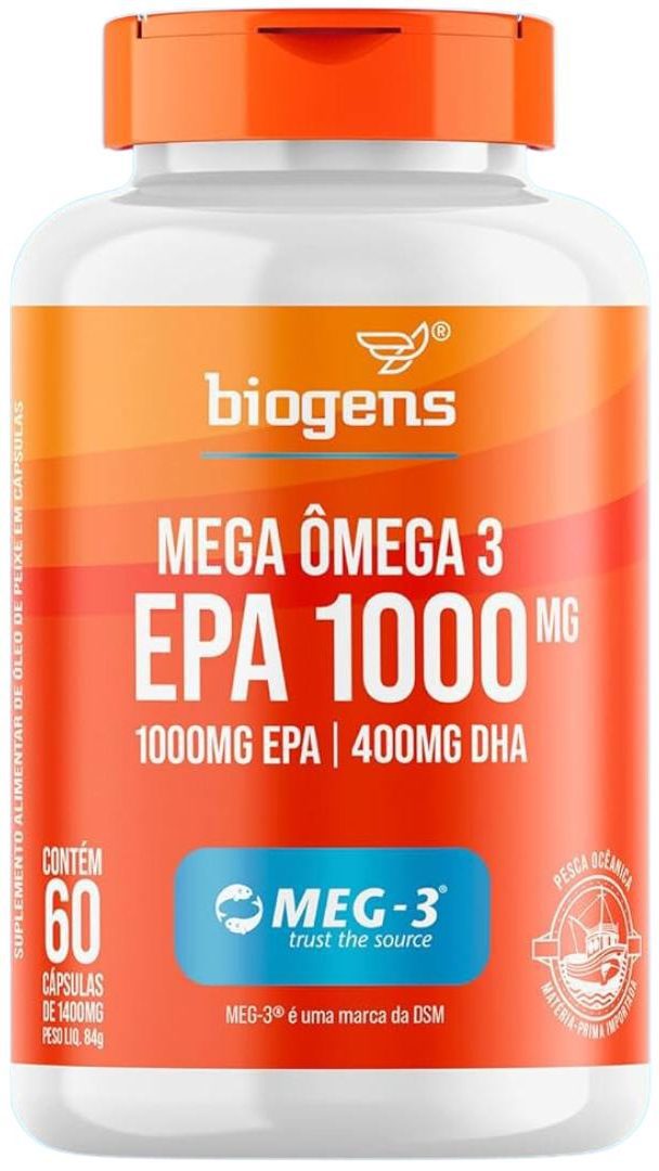 Mega Omega 3 MEG 3™ EPA 1000mg DHA 400mg Biogens Kit 3x 60 capsulas edited